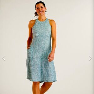 PRANA Jewel Lake Summer Knit MIDI DRESS Medium 8 10 Saltwater Boogie Bloom Blue